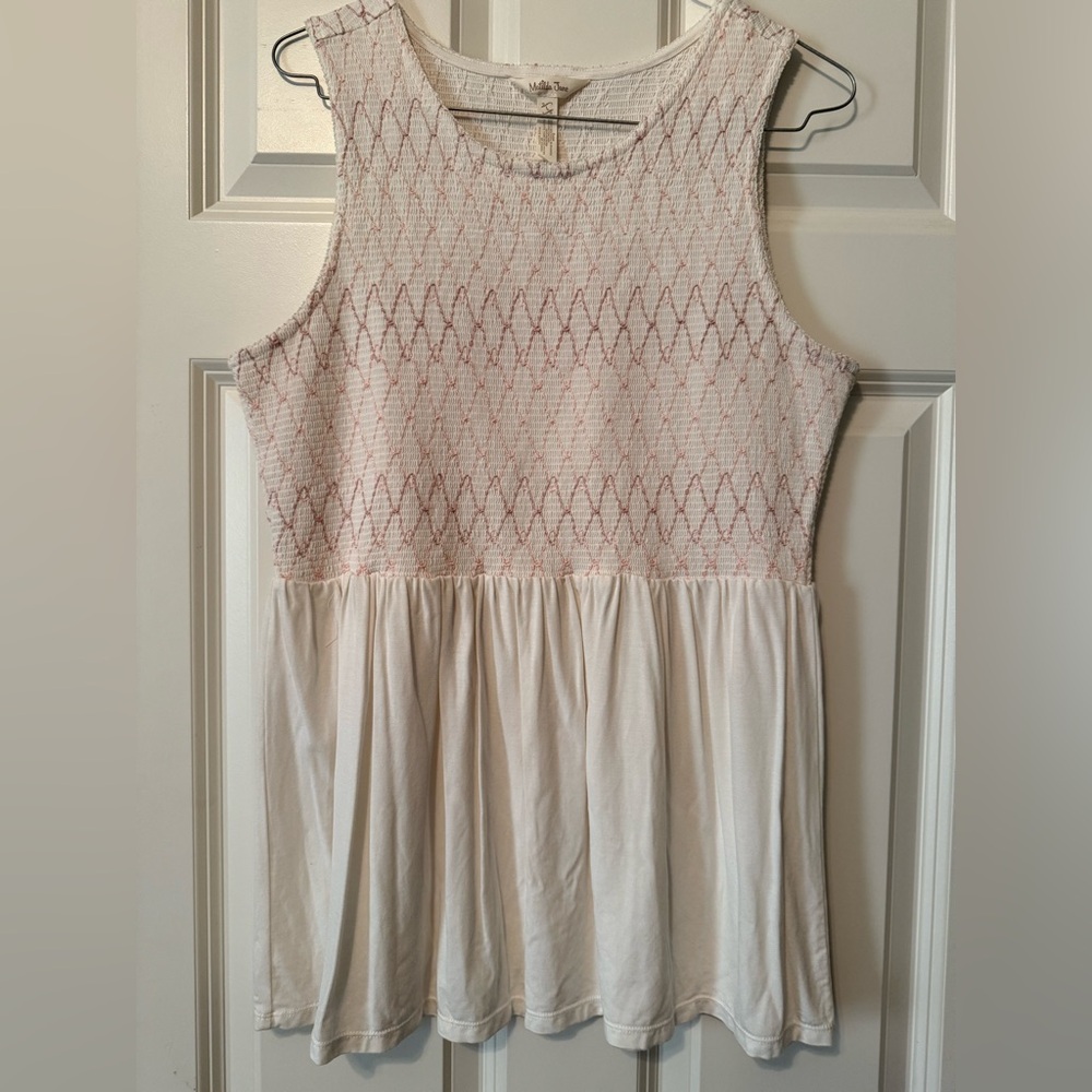 Matilda Jane White and Pink Sleeveless Smocked Top